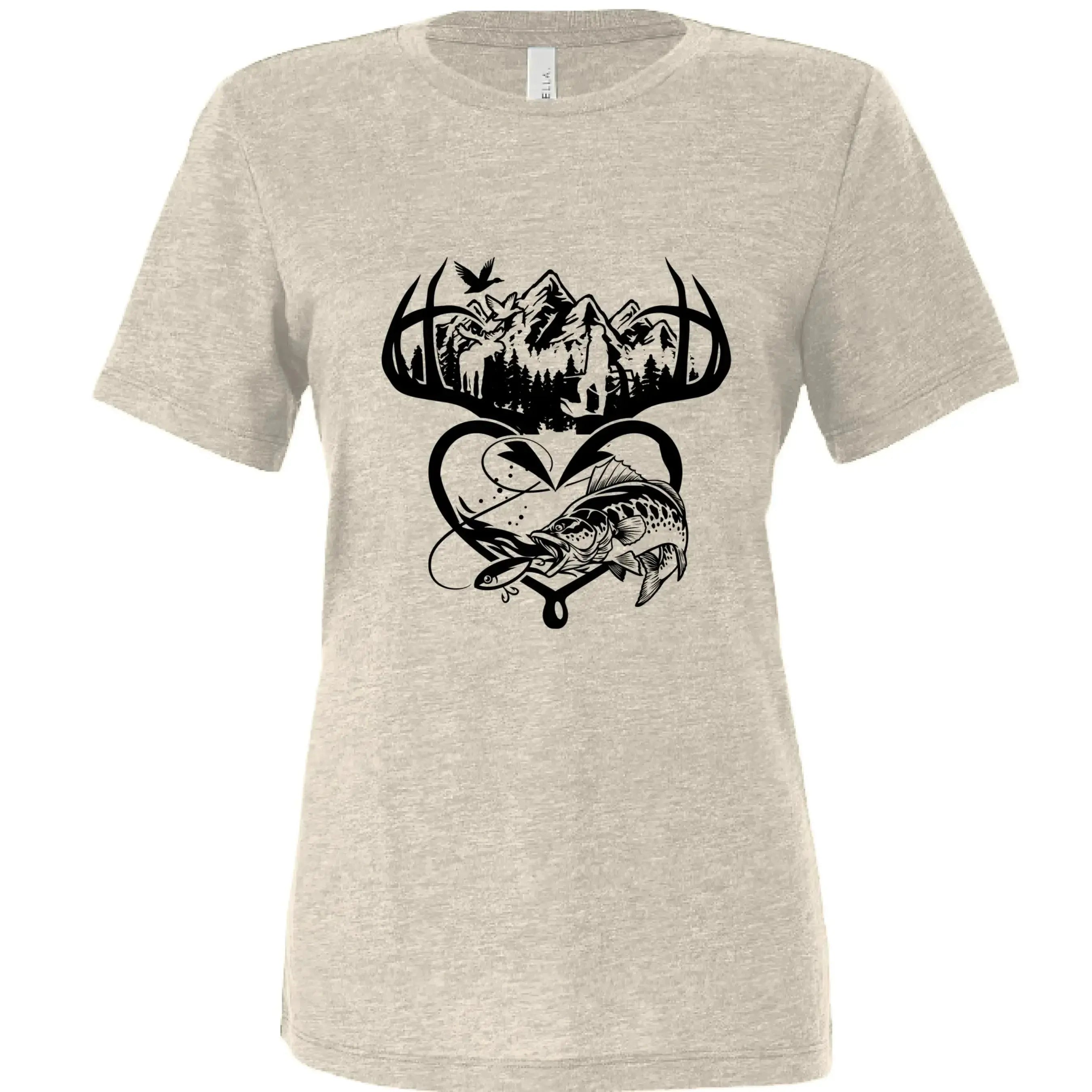 Outdoorsman Antler &amp; Fishing Heart Graphic T‑Shirt - Faith Forged Designs