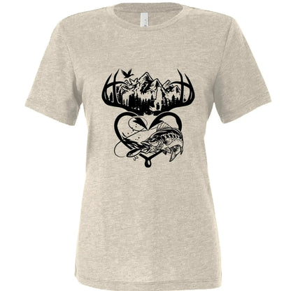 Outdoorsman Antler &amp; Fishing Heart Graphic T‑Shirt - Faith Forged Designs