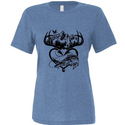 Outdoorsman Antler &amp; Fishing Heart Graphic T‑Shirt - Faith Forged Designs