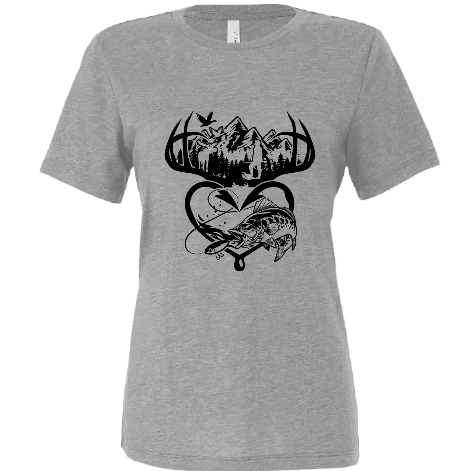 Outdoorsman Antler &amp; Fishing Heart Graphic T‑Shirt - Faith Forged Designs