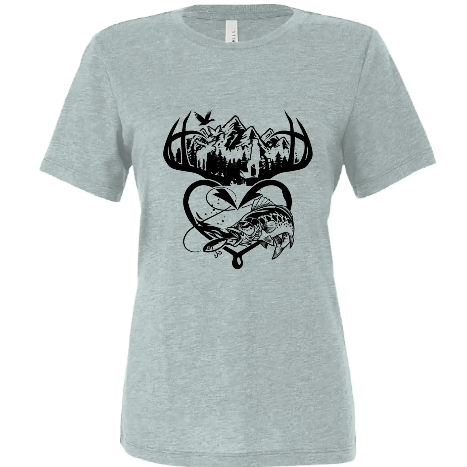 Outdoorsman Antler &amp; Fishing Heart Graphic T‑Shirt - Faith Forged Designs