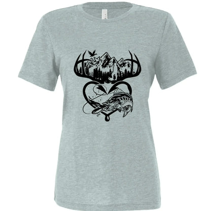 Outdoorsman Antler &amp; Fishing Heart Graphic T‑Shirt - Faith Forged Designs