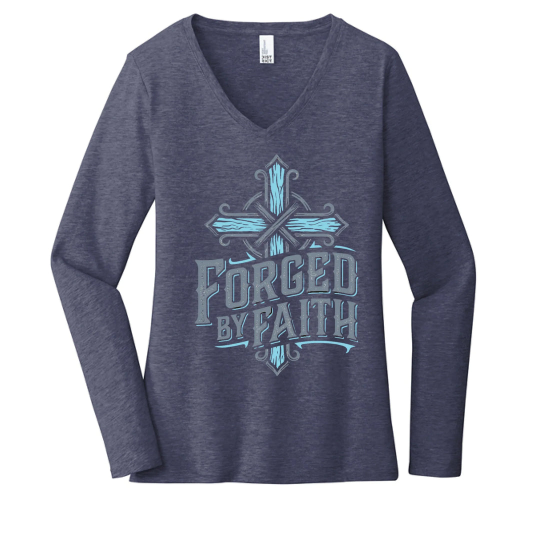 "Forged by Faith" Women's Long Sleeve V-Neck Inspirational Christian T-Shirt - Faith Forged Designs
