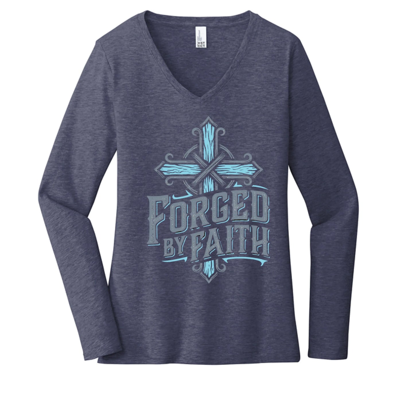 "Forged by Faith" Women's Long Sleeve V-Neck Inspirational Christian T-Shirt - Faith Forged Designs