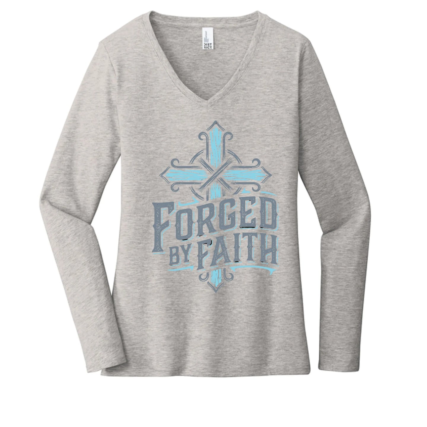 "Forged by Faith" Women's Long Sleeve V-Neck Inspirational Christian T-Shirt - Faith Forged Designs