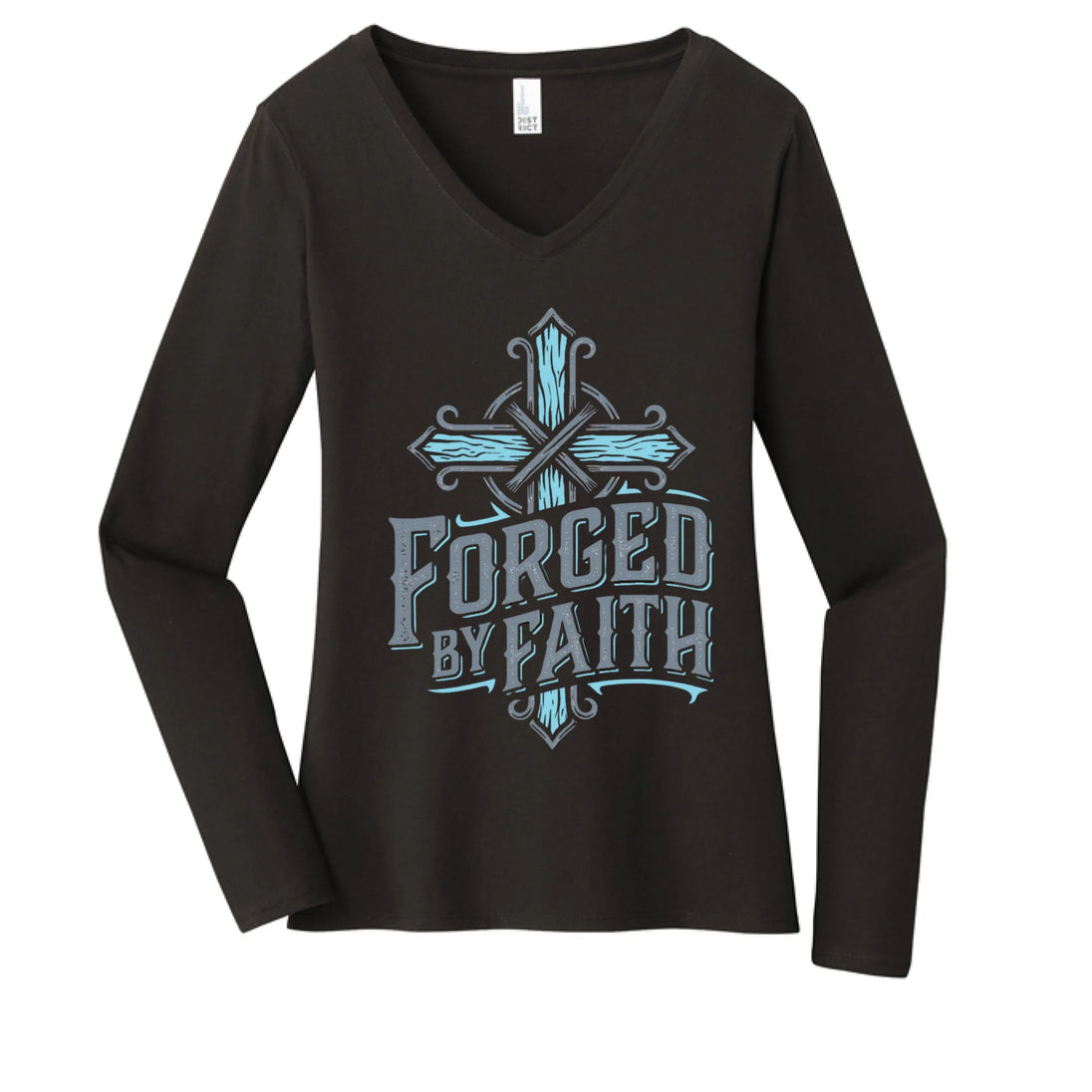 "Forged by Faith" Women's Long Sleeve V-Neck Inspirational Christian T-Shirt - Faith Forged Designs