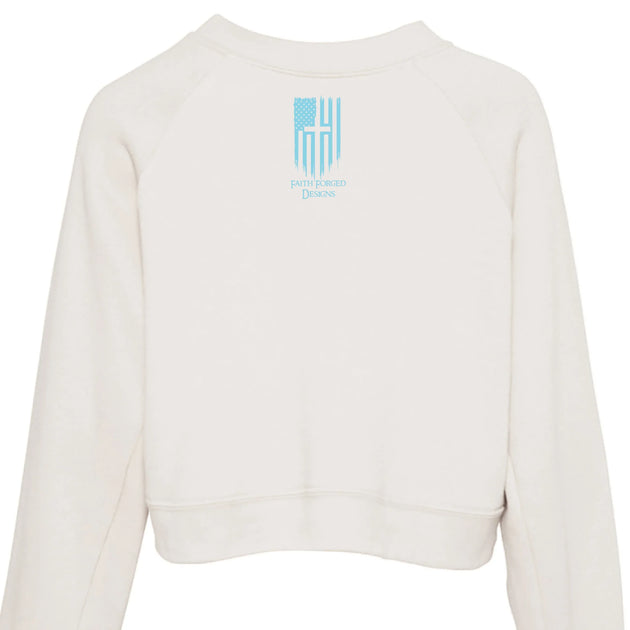 "Forged by Faith" Women's Crewneck Sweatshirt - Inspirational Christian Pullover with Sleeve Graphics - Faith Forged Designs