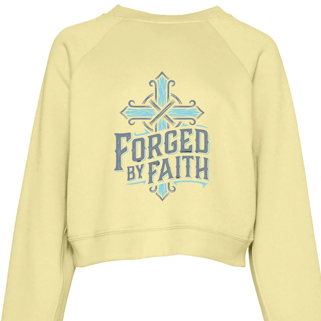 "Forged by Faith" Women's Crewneck Sweatshirt - Inspirational Christian Pullover with Sleeve Graphics - Faith Forged Designs