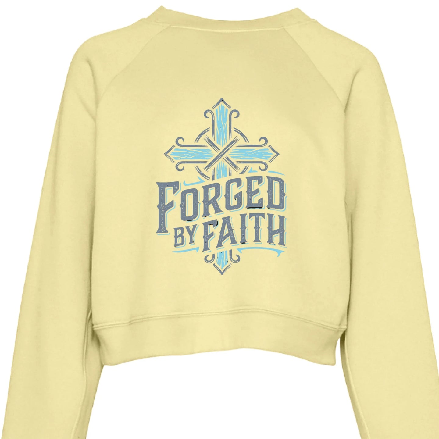 "Forged by Faith" Women's Crewneck Sweatshirt - Inspirational Christian Pullover with Sleeve Graphics - Faith Forged Designs