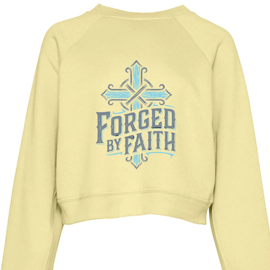 "Forged by Faith" Women's Crewneck Sweatshirt - Inspirational Christian Pullover with Sleeve Graphics - Faith Forged Designs