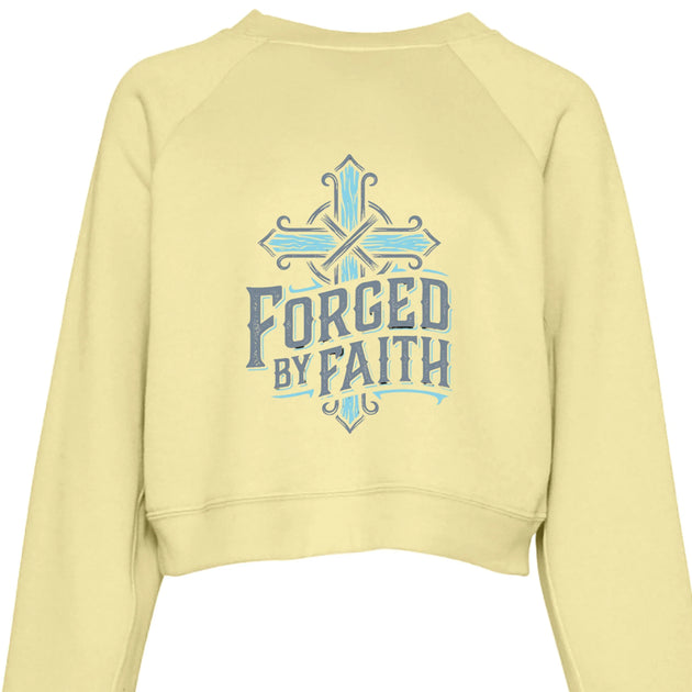 "Forged by Faith" Women's Crewneck Sweatshirt - Inspirational Christian Pullover with Sleeve Graphics - Faith Forged Designs