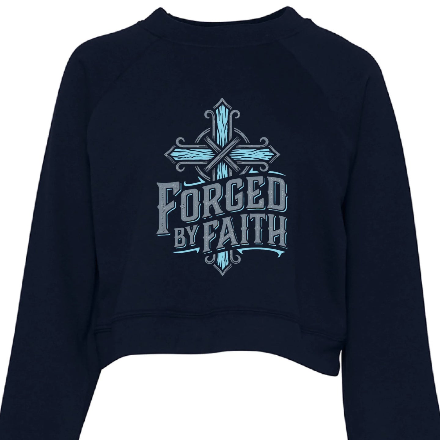 "Forged by Faith" Women's Crewneck Sweatshirt - Inspirational Christian Pullover with Sleeve Graphics - Faith Forged Designs