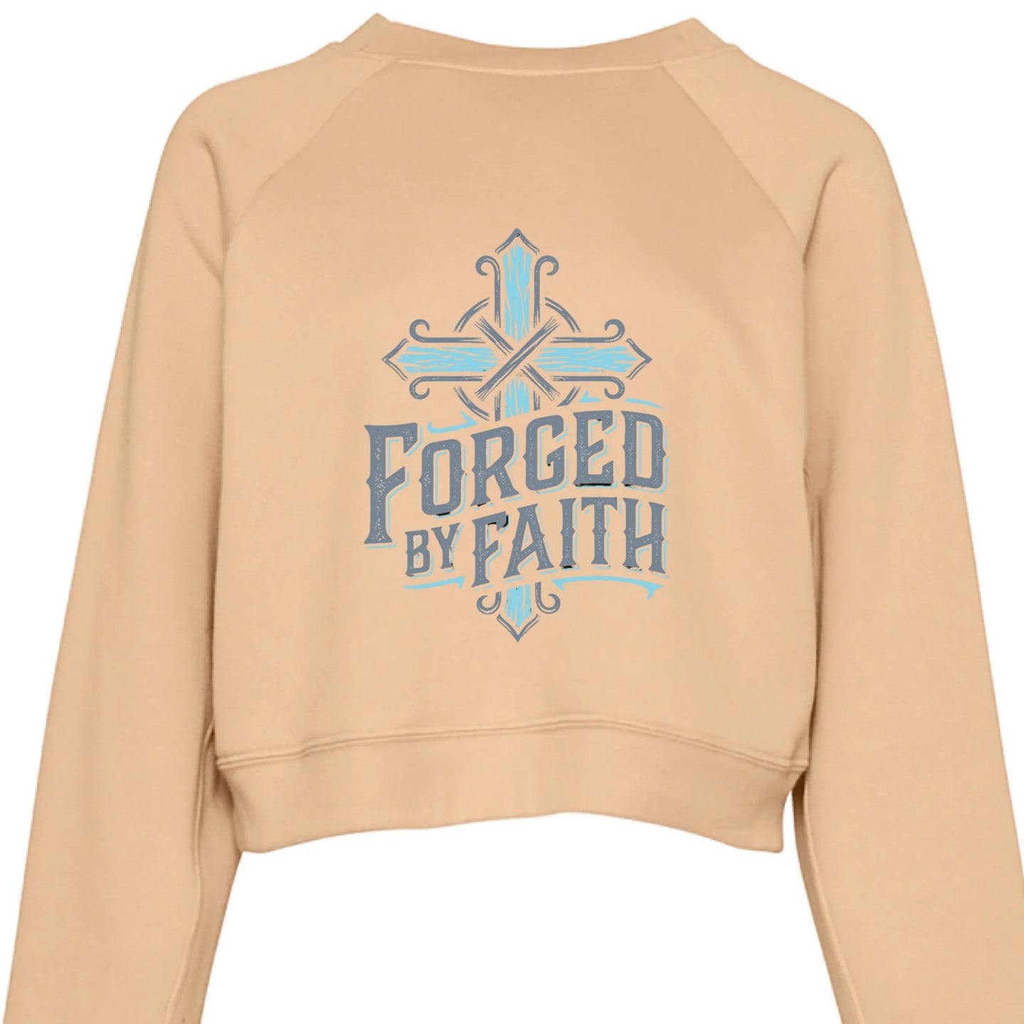"Forged by Faith" Women's Crewneck Sweatshirt - Inspirational Christian Pullover with Sleeve Graphics - Faith Forged Designs