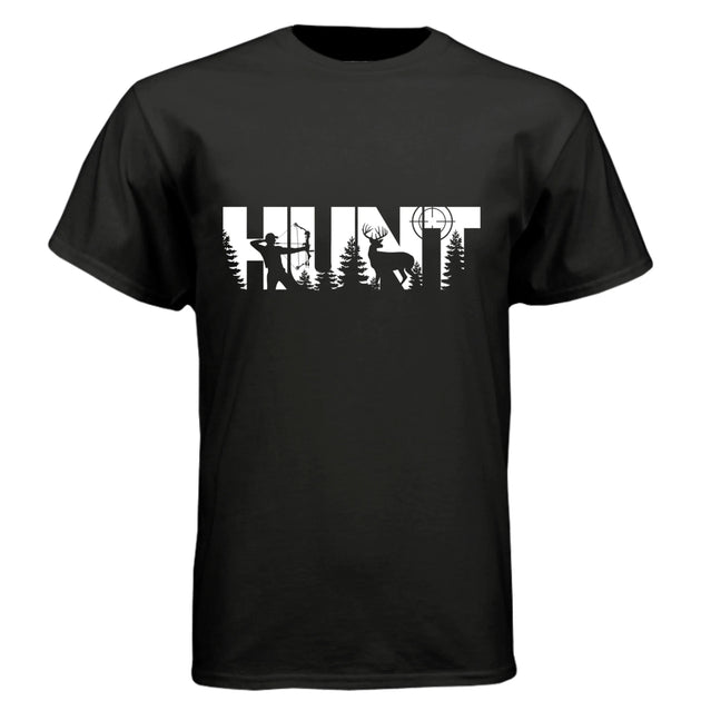 HUNT Bowhunter T-Shirt | Archery Deer Hunting Silhouette Tee - Faith Forged Designs
