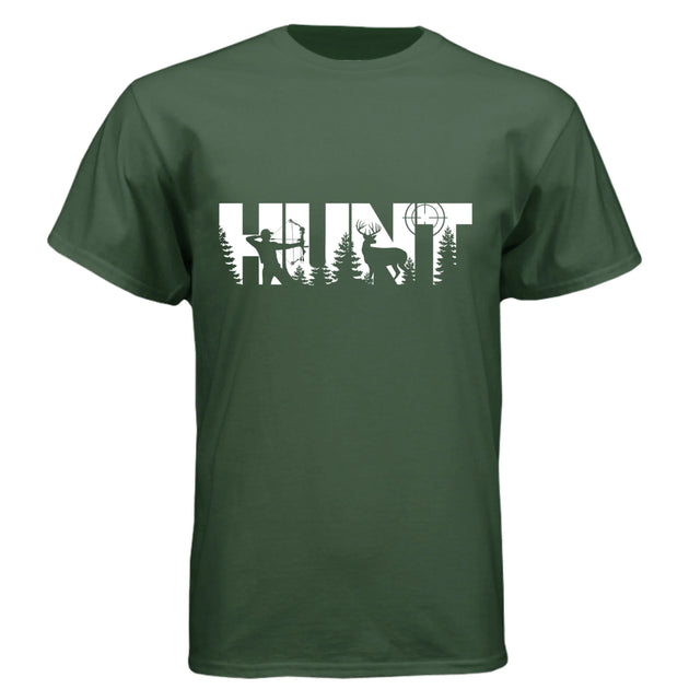 HUNT Bowhunter T-Shirt | Archery Deer Hunting Silhouette Tee - Faith Forged Designs