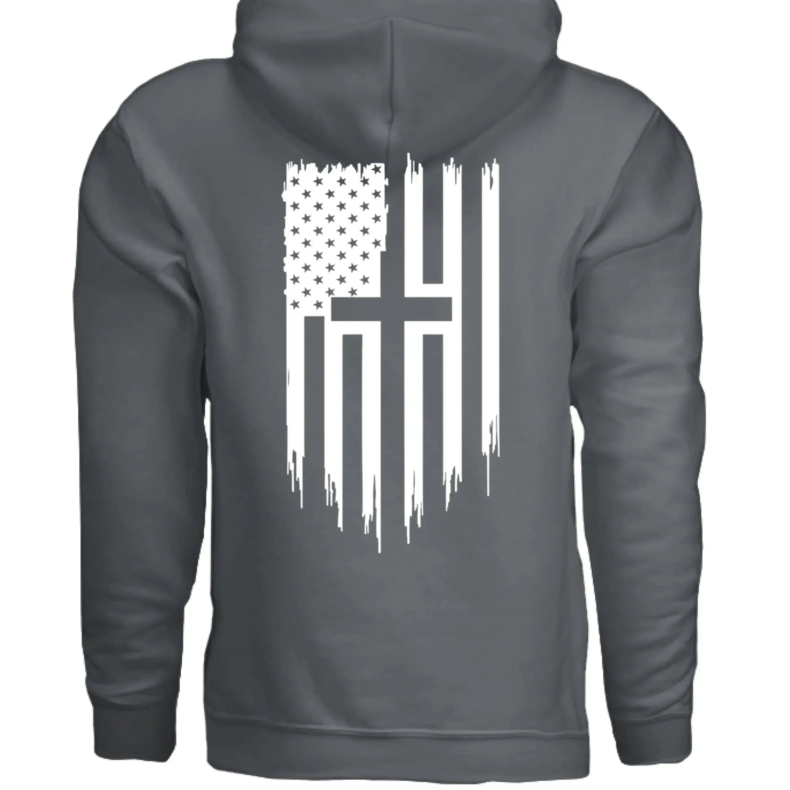 Faith &amp; Freedom Distressed Cross Flag Hoodie - Faith Forged Designs