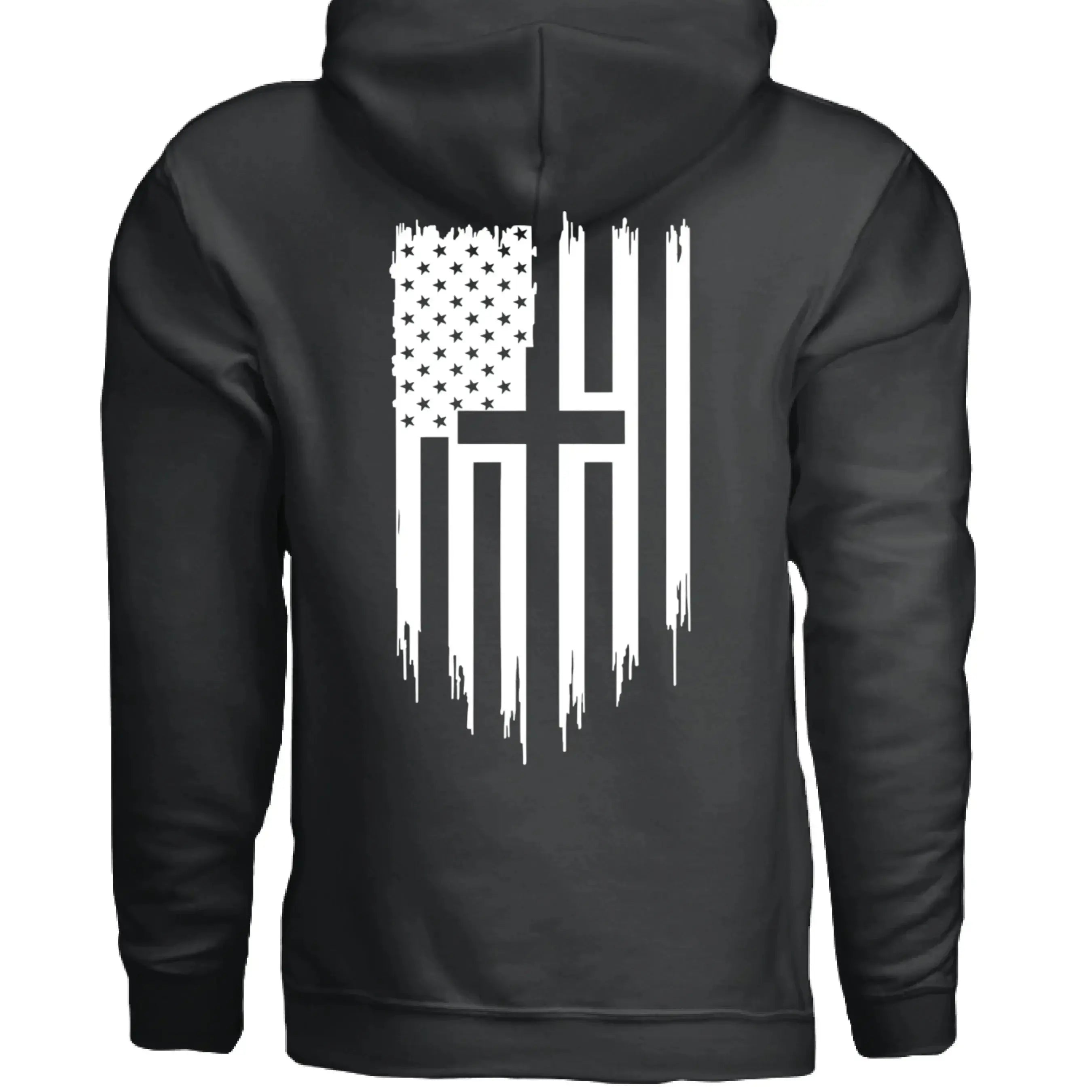Faith &amp; Freedom Distressed Cross Flag Hoodie - Faith Forged Designs