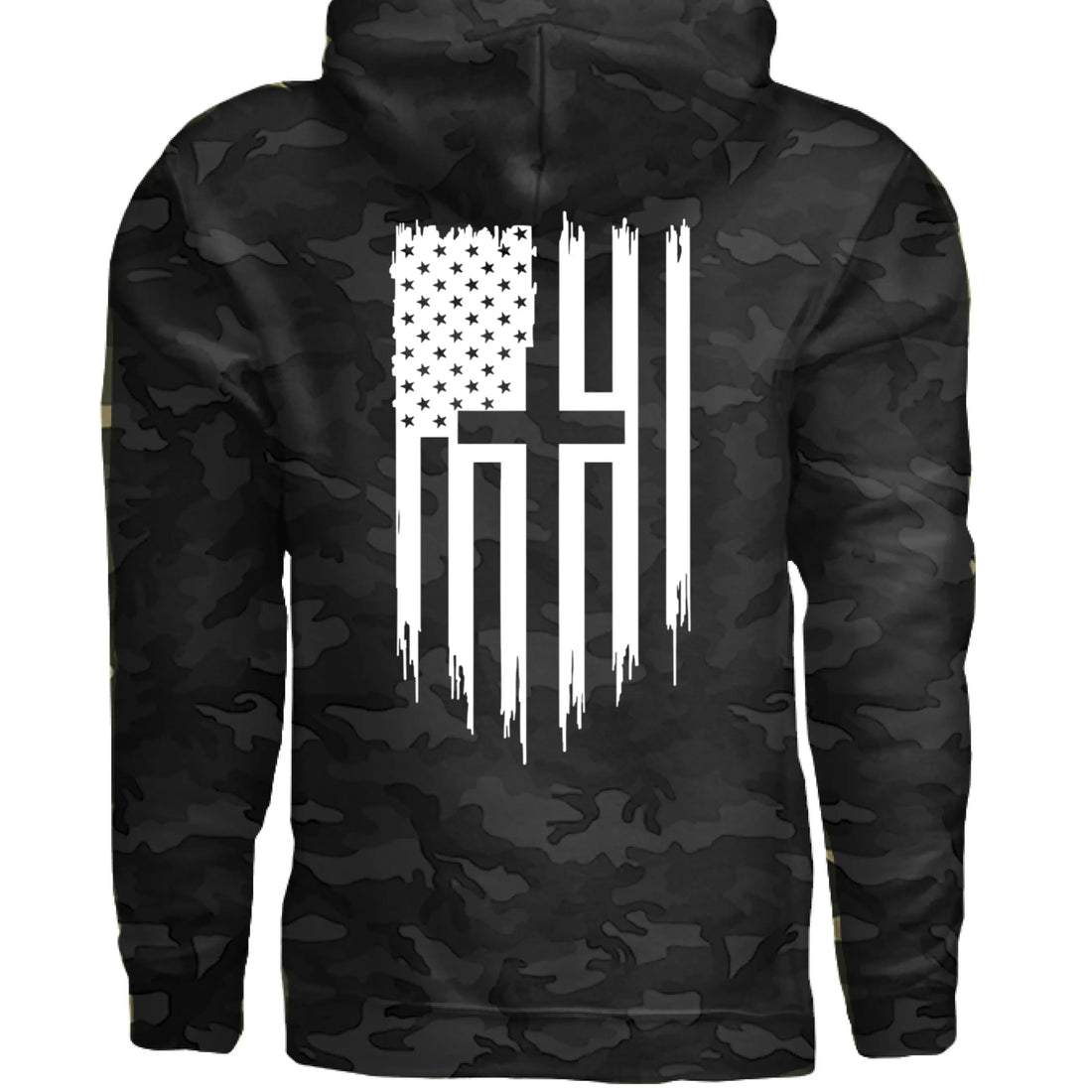 Faith &amp; Freedom Distressed Cross Flag Hoodie - Faith Forged Designs