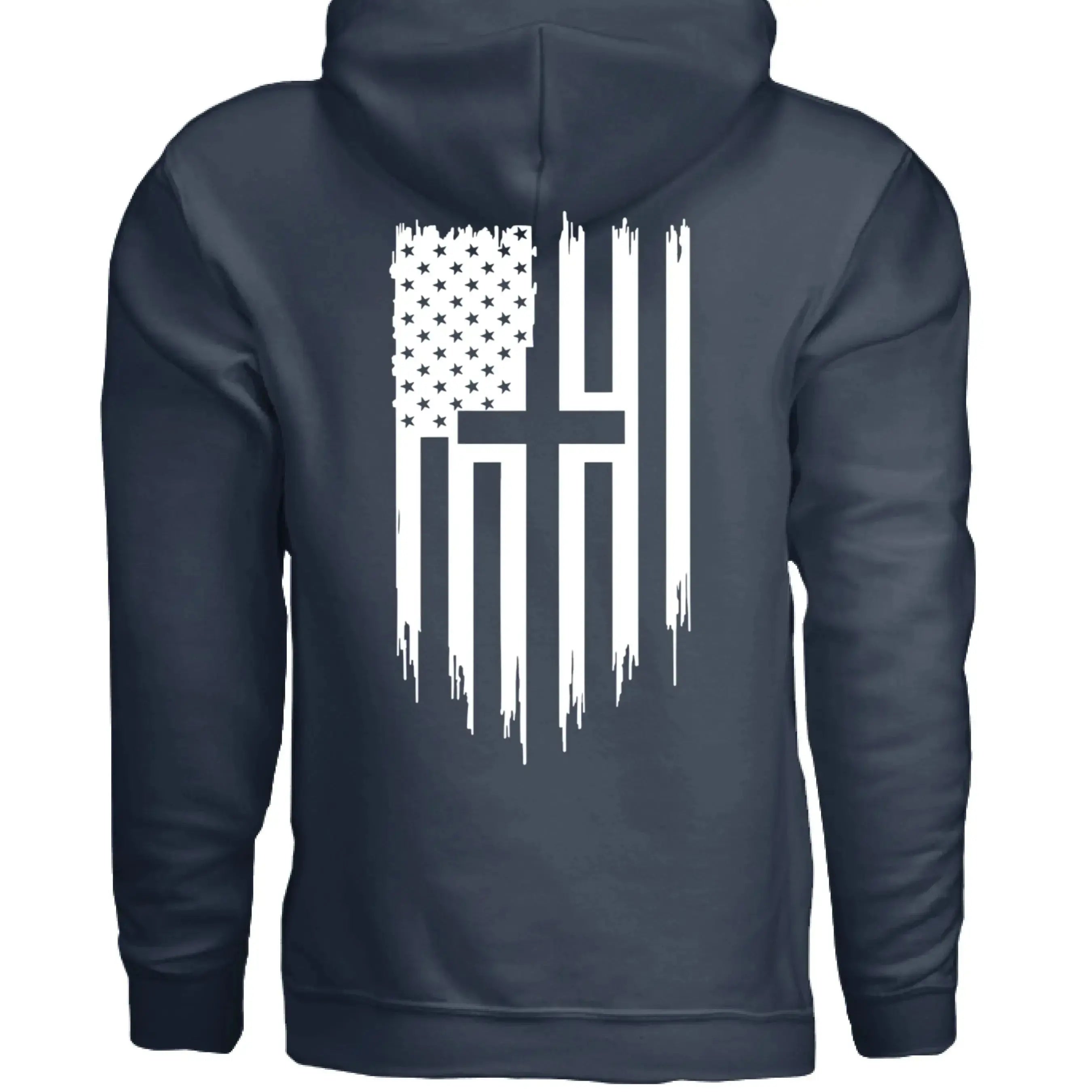 Faith &amp; Freedom Distressed Cross Flag Hoodie - Faith Forged Designs