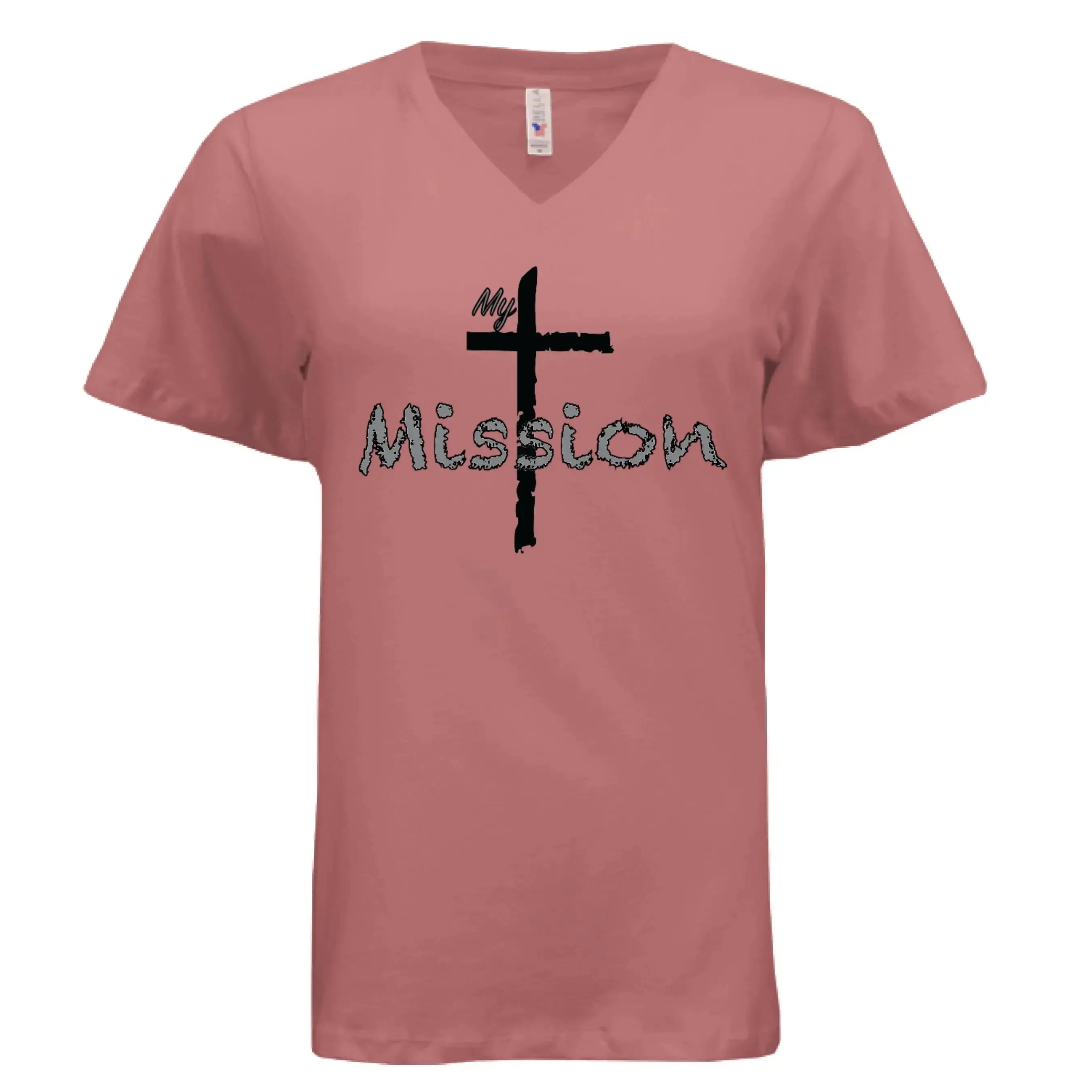 My Mission | Distressed Cross Christian V-Neck T-Shirt - Faith Forged Designs
