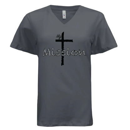 My Mission | Distressed Cross Christian V-Neck T-Shirt - Faith Forged Designs
