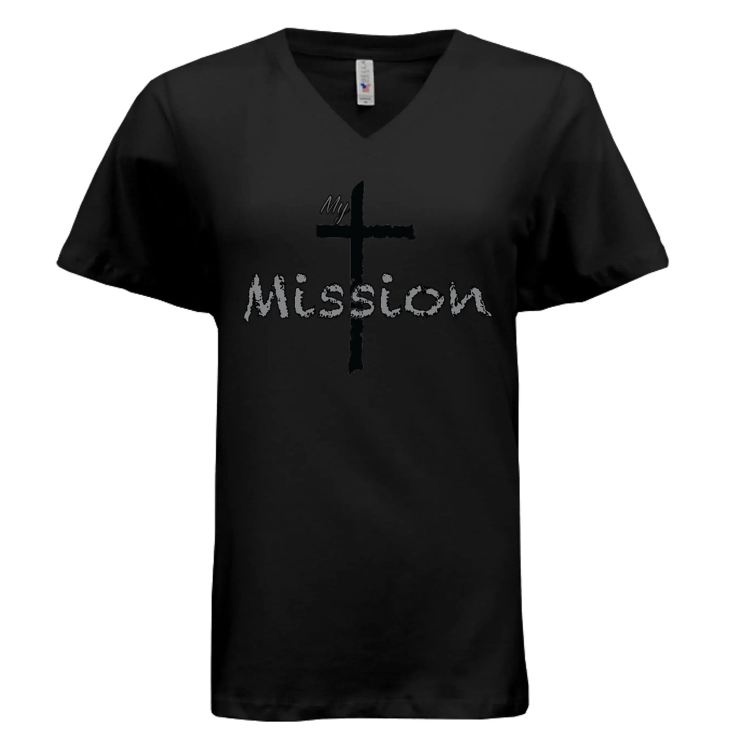 My Mission | Distressed Cross Christian V-Neck T-Shirt - Faith Forged Designs