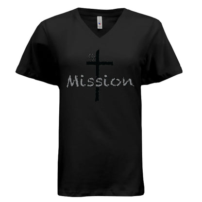 My Mission | Distressed Cross Christian V-Neck T-Shirt - Faith Forged Designs