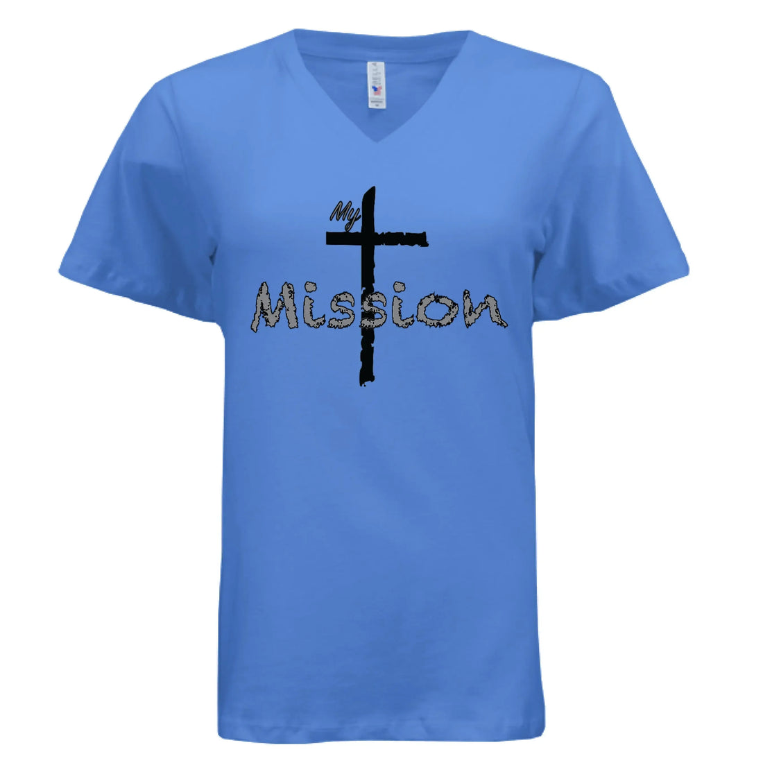 My Mission | Distressed Cross Christian V-Neck T-Shirt - Faith Forged Designs