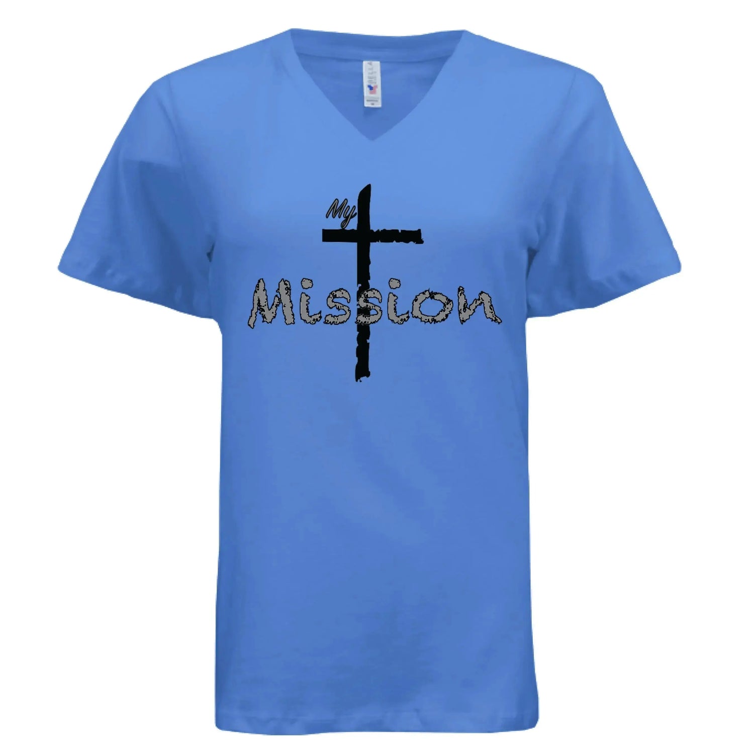 My Mission | Distressed Cross Christian V-Neck T-Shirt - Faith Forged Designs