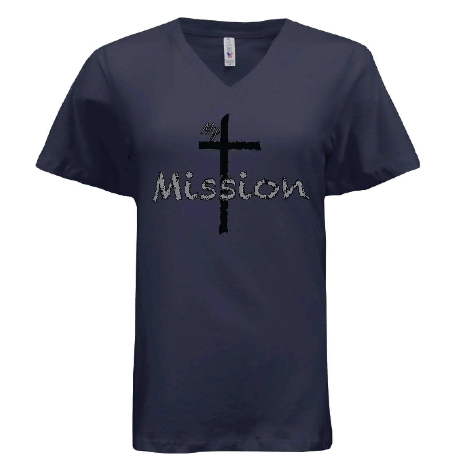 My Mission | Distressed Cross Christian V-Neck T-Shirt - Faith Forged Designs