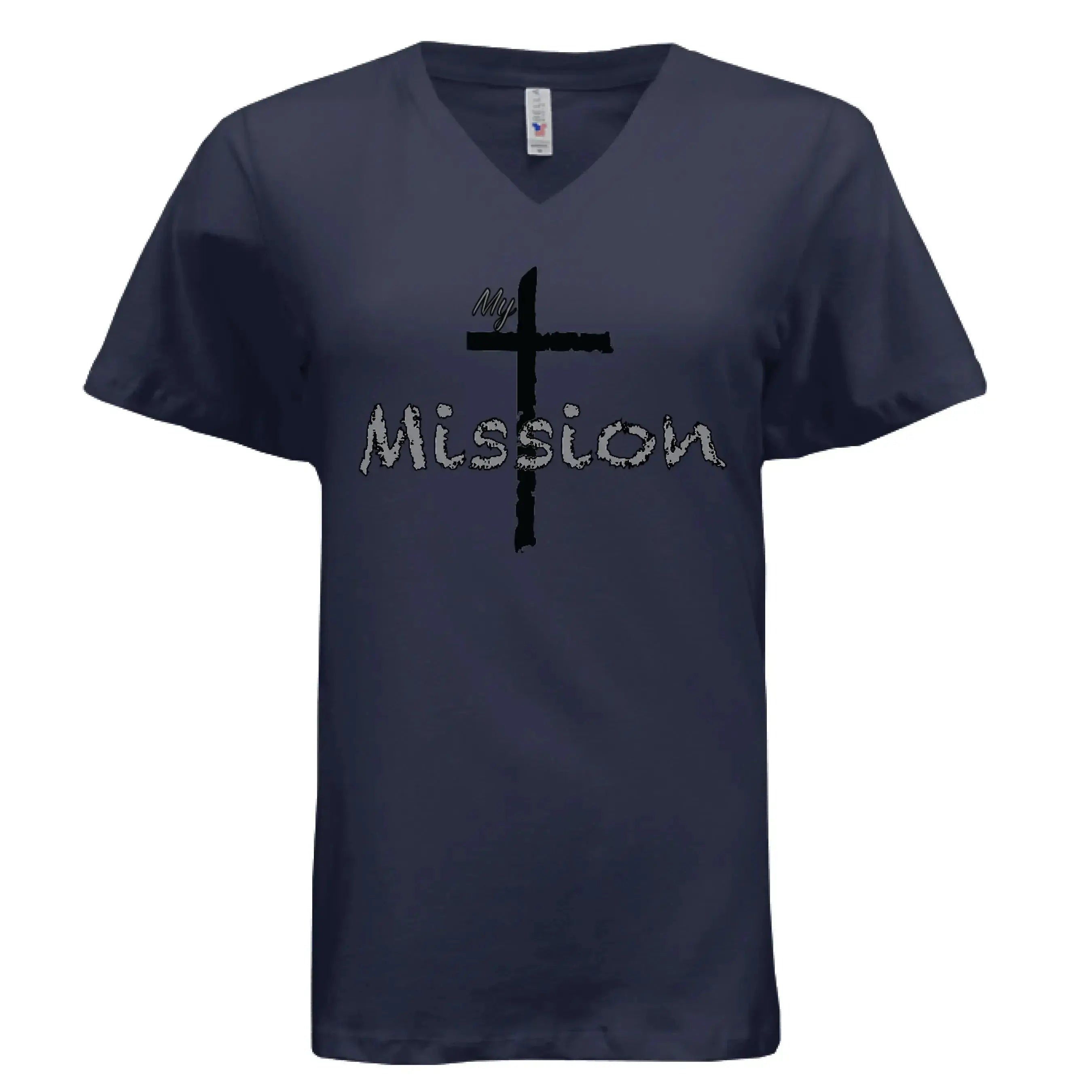 My Mission | Distressed Cross Christian V-Neck T-Shirt - Faith Forged Designs