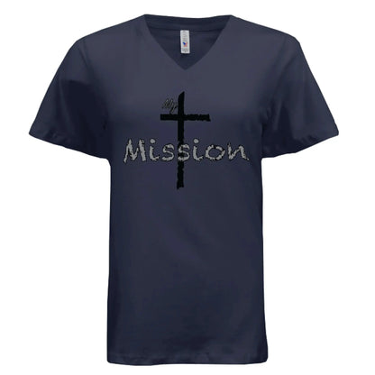 My Mission | Distressed Cross Christian V-Neck T-Shirt - Faith Forged Designs