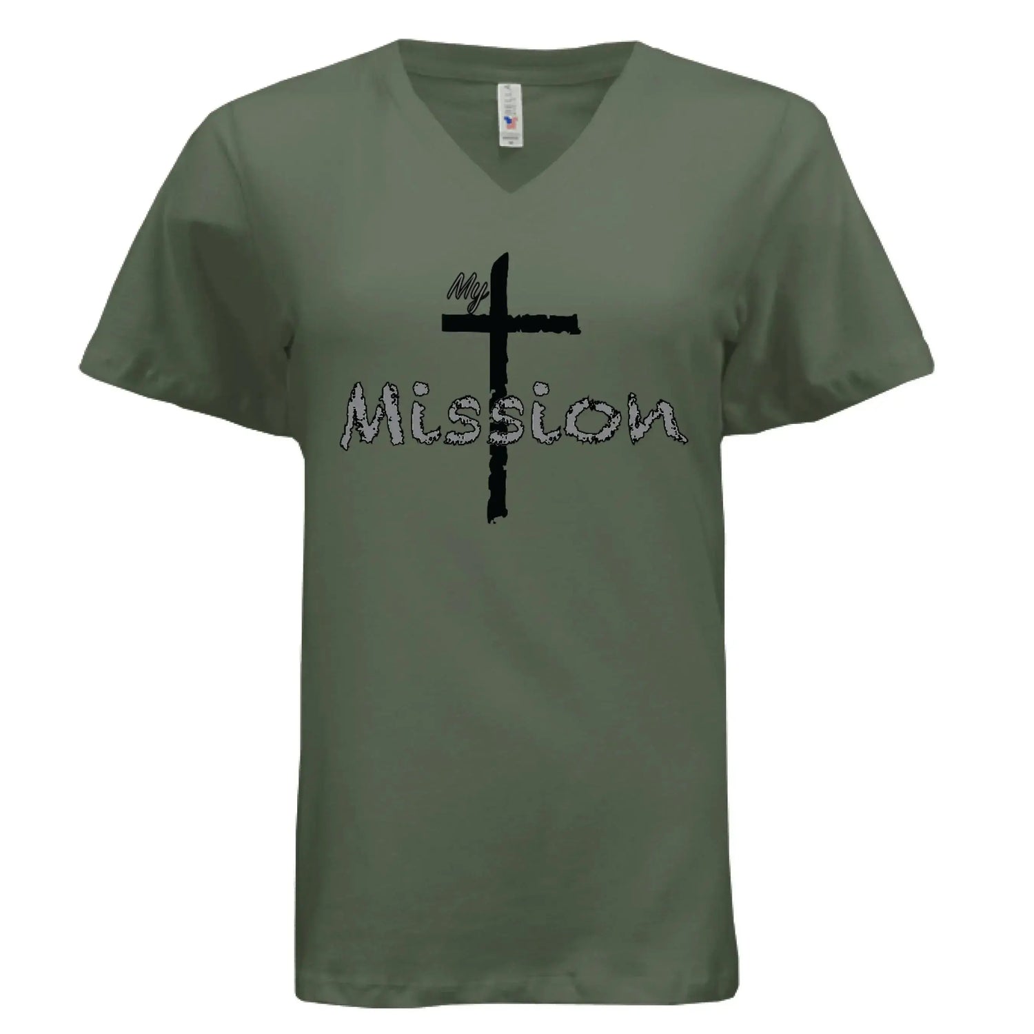 My Mission | Distressed Cross Christian V-Neck T-Shirt - Faith Forged Designs