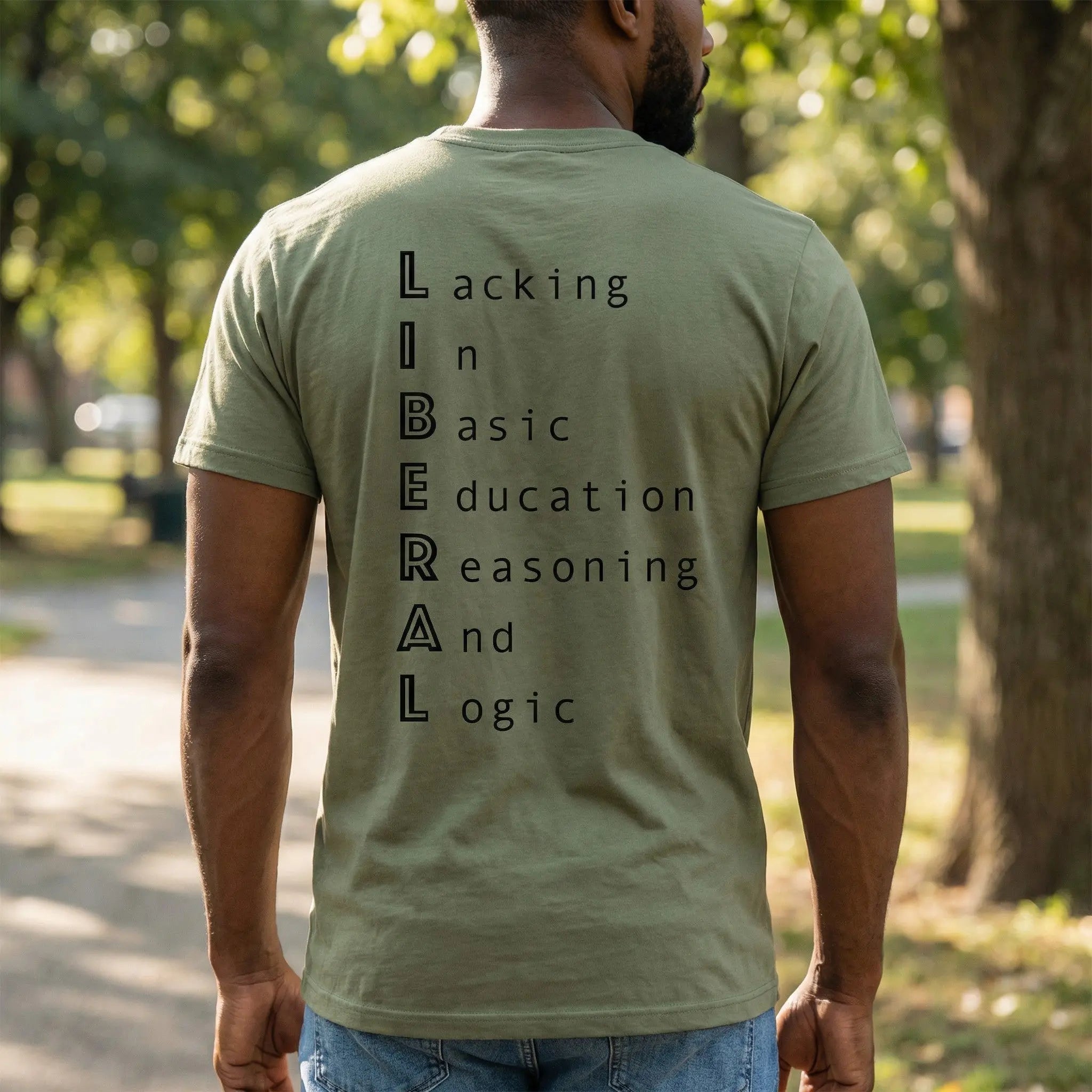 LIBERAL – Lacking In Basic Education And Logic | Sarcastic Political T-Shirt Faith Forged Designs