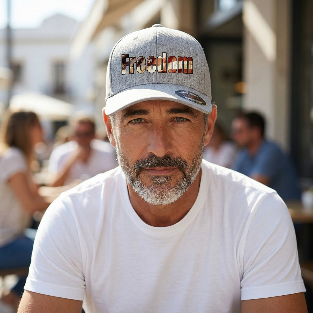 Vintage Patriotic Freedom Flexfit Hat with Distressed Flag Design - Faith Forged Designs