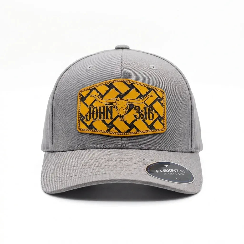 John 3:16 Longhorn Bull Skull Patch Flexfit Hat - Faith Forged Designs