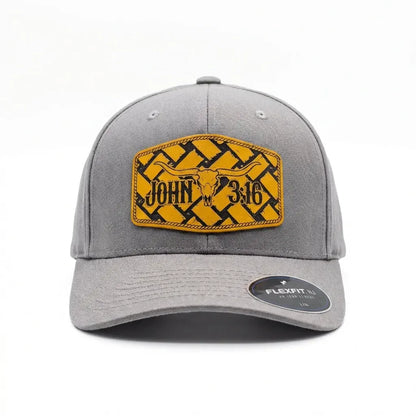 John 3:16 Longhorn Bull Skull Patch Flexfit Hat - Faith Forged Designs