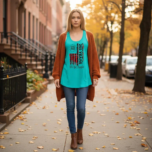 America 250 Years - 1776-2026 "We the People" Patriotic Racerback Tank Top - Faith Forged Designs