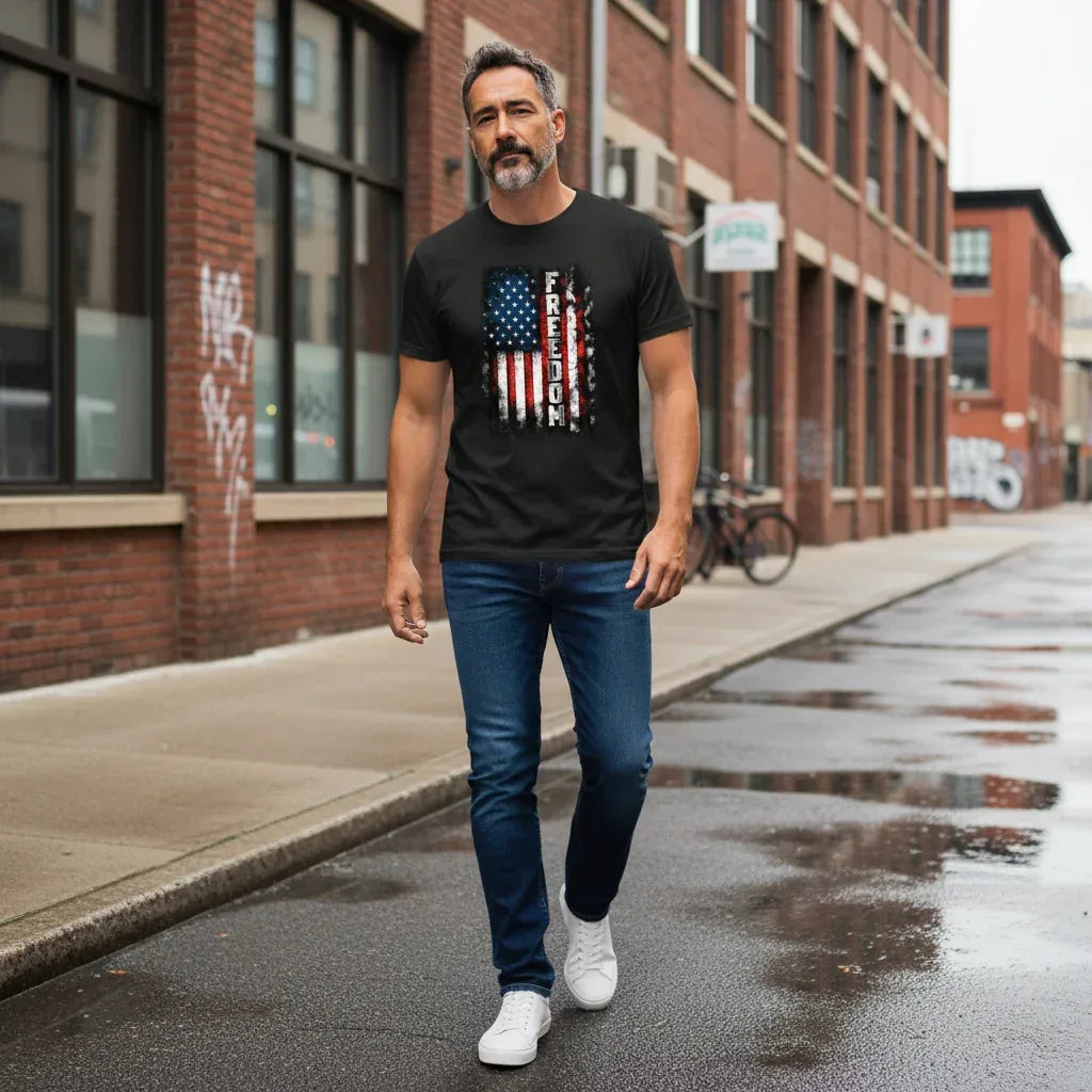 Freedom Distressed American Flag Patriotic T-Shirt - Faith Forged Designs