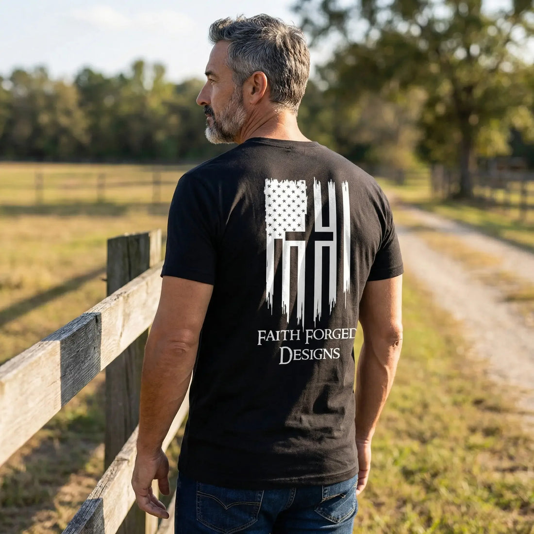 Faith Forged Designs - Patriotic Cross American Flag T-Shirt - Faith Forged Designs