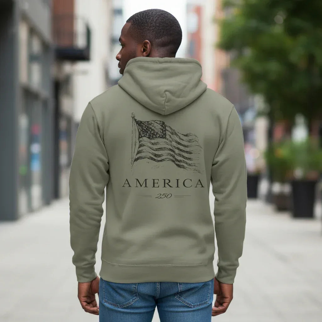 America 250 Years of Freedom - Distressed Flag Hoodie - Faith Forged Designs
