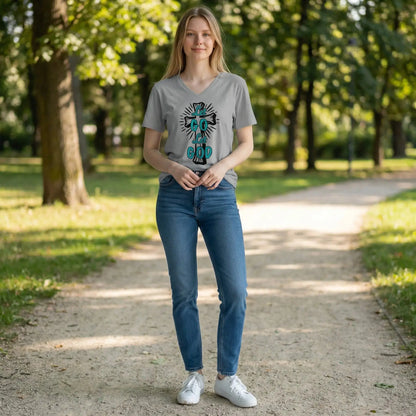 Let Go Let God Christian V-Neck T-Shirt Faith Forged Designs