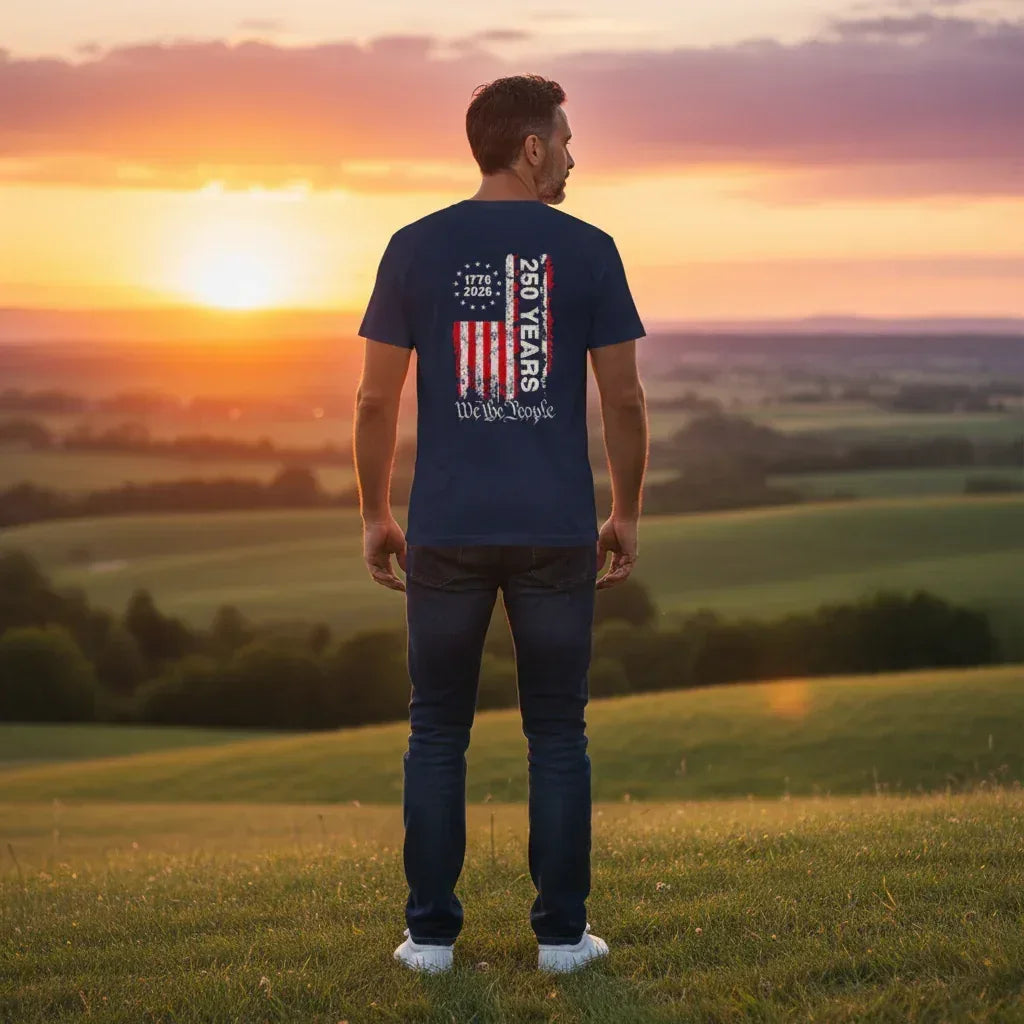 250th Anniversary T-Shirt - We the People Flag 1776-2026 | Vintage Distressed USA Pride Tee - Made in USA - Faith Forged Designs